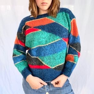 Vintage Handmade 80s Colorful Geometric Sweater